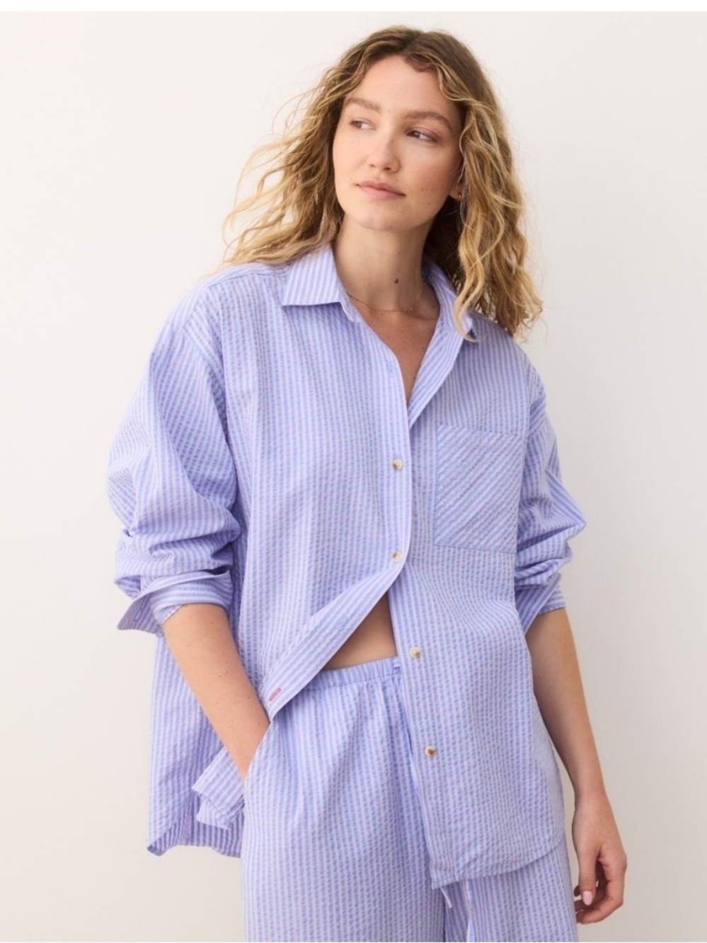 Marine Layer Gracey Oversized Seersucker Shirt Large